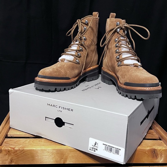 #3983. MARC FISHER LTD.- Izzie Shearling Suede Lug Sole Boots-NEW! SIZE: 8.5